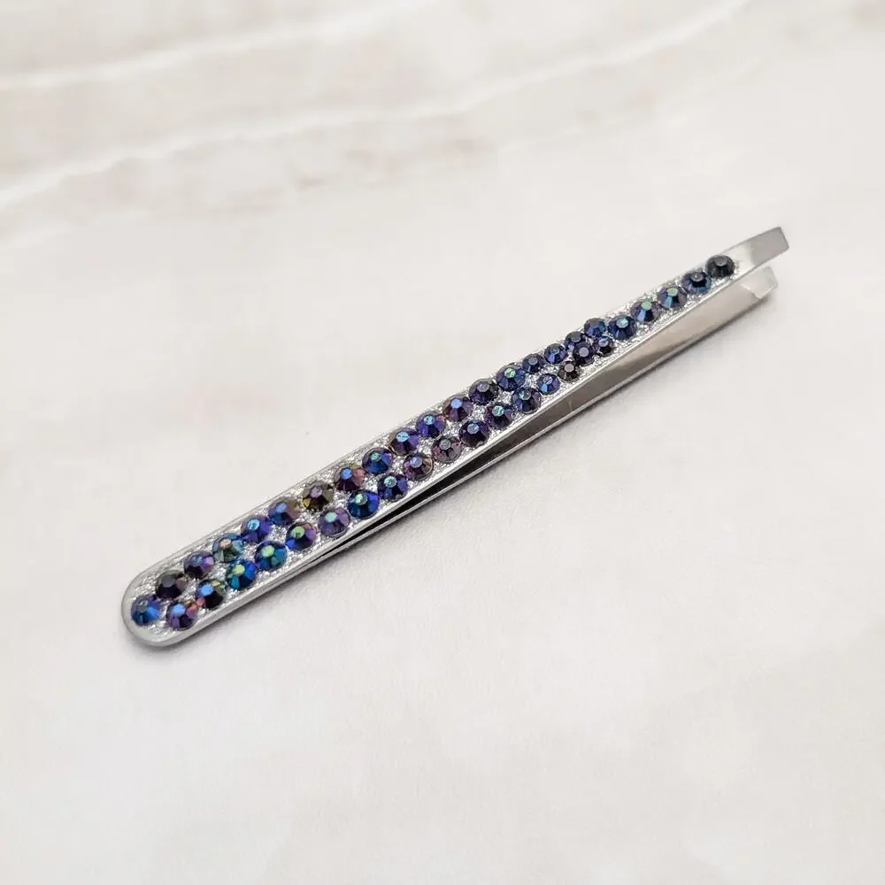 Faux Gem Glam Tweezers - Dark Iridescent Multi Colored Gems